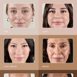 Four different skin tone examples on a beige background