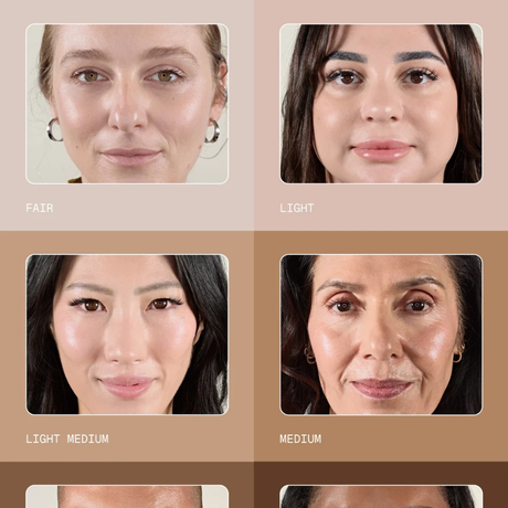 Four different skin tone examples on a beige background